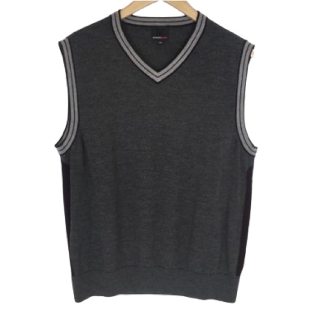 Men’s 100% Merino Wool Sweater Vest Gray Knit Size Large Preppy Academia